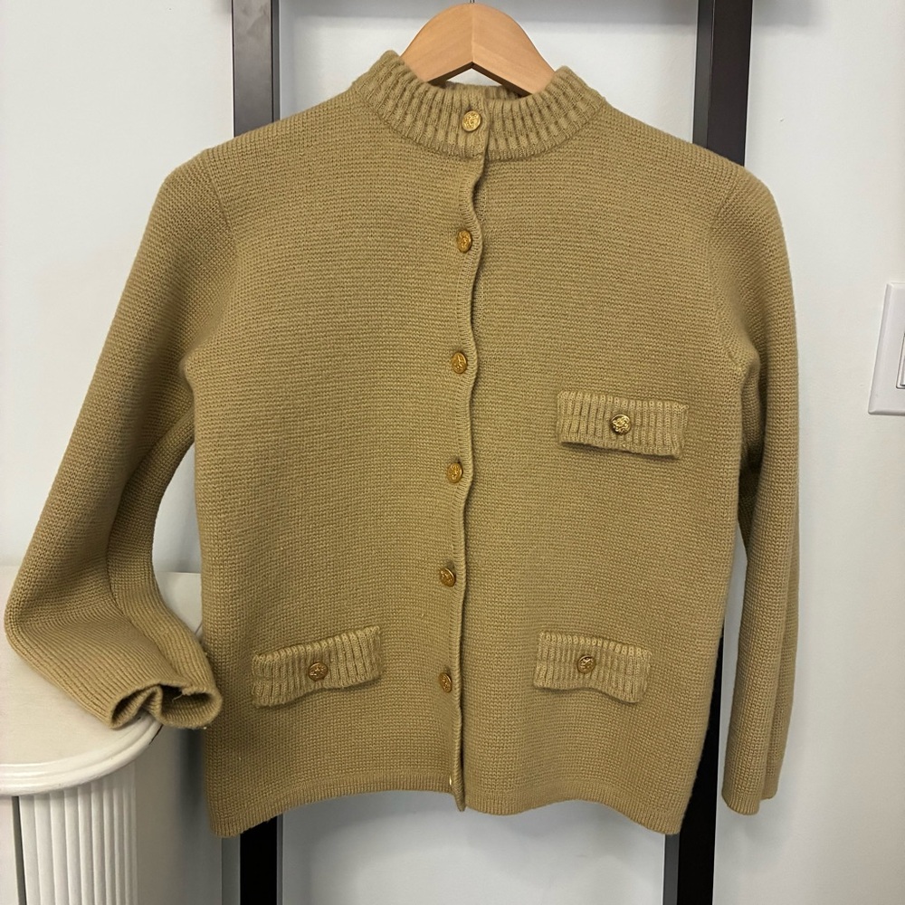 Classic Knit Button-Front Cardigan in Camel